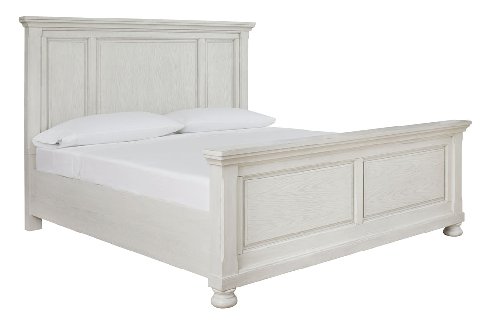 Elegant, timeless furnishings take your bedroom to the next level. Nothing does that better than this queen panel bed. The antiqued white finish with a wonderful grain texture radiates sophistication, making this the perfect piece to round out the ultimat