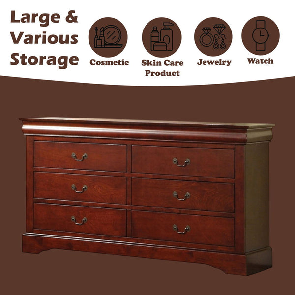  and antique gray finish. Features six drawers that provide ample space to store your clothing