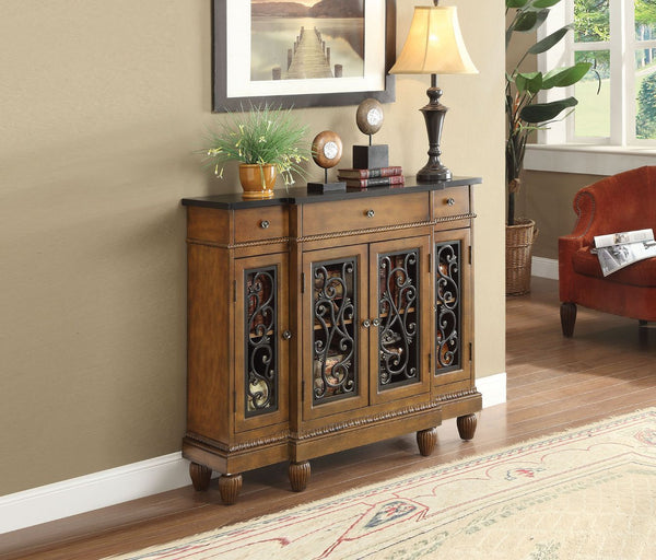 The Vidi console table boasts of the traditional wooden design with four doors and three drawers. Decorative metal grills at the front add a special charm to this console table.<br/><br/><b>Product Features</b><ul><li>Case: 1Pc/1Ctn</li><li>Finish: Oak</l
