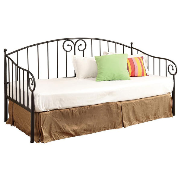 This gorgeous day bed features an elegant, scrolling design with smooth, graceful curves. Its sophisticated look lends a touch of classic glamour to a guest room. A bold, black finish adds a contemporary edge to its sleek silhouette. With its compact size