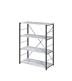 Meet the interesting contrast to rustic material and industrial design. This floor-standing bookshelf will stand out in any room with classic elements including the use of wood and metal. The black metal frame with -"X-" shaped back support adds industria
