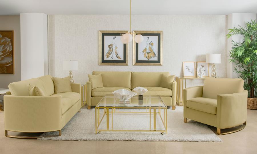 Corliss - 3 Piece Velvet Upholstered Sofa Set - Camel
