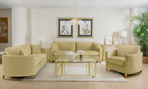 Corliss - 3 Piece Velvet Upholstered Sofa Set - Camel
