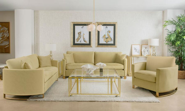 Corliss - 3 Piece Velvet Upholstered Sofa Set - Camel