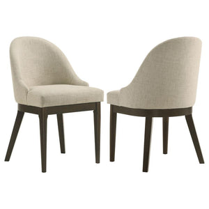 Enhance your dining experience with this sophisticated dining chair, featuring beige fabric upholstery for a cozy and refined touch. The curved backrest and generously padded seat ensure exceptional comfort. Built with a durable Asian hardwood frame in a 