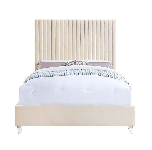 Edzia - Queen Bed - Beige Velvet