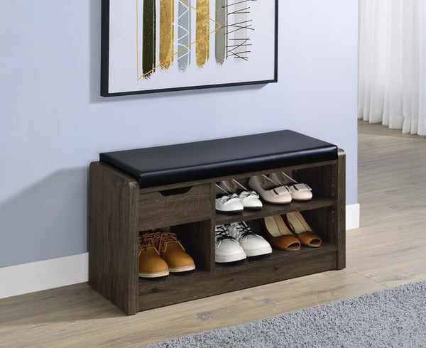  designed to keep your space organized. Featuring a foam cushion upholstered in sleek black faux leather