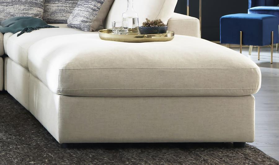 Complete your living room with this versatile ottoman, designed to blend seamlessly with modular setups or stand out on its own. Wrapped in a beige linen-blend fabric, its clean silhouette and plush top offer lasting comfort and contemporary style. Crafte