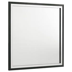 Put a glamorous finishing touch on your dresser with a modern framed mirror. Offering a polished touch of style, the mirror boasts a sleek, squared silhouette complete with a bold black finish. Gleaming chrome finish trim augments the front of the frame, 
