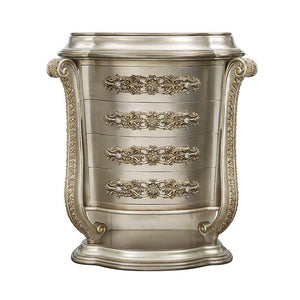  this regal bed invites you to hold court in its divine carved curves and details. The Champagne finis