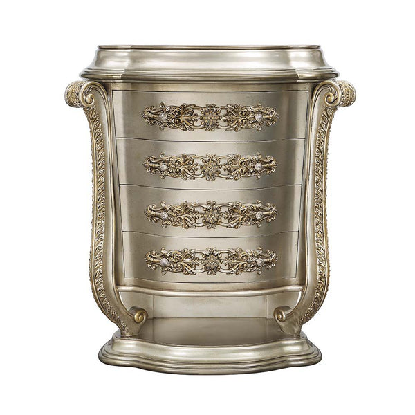  this regal bed invites you to hold court in its divine carved curves and details. The Champagne finis