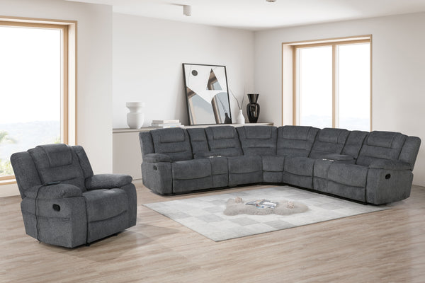  easy-care dark gray polyester fabric. Built on a durable hardwood and plywood frame with resilient springs and plush foam cushions