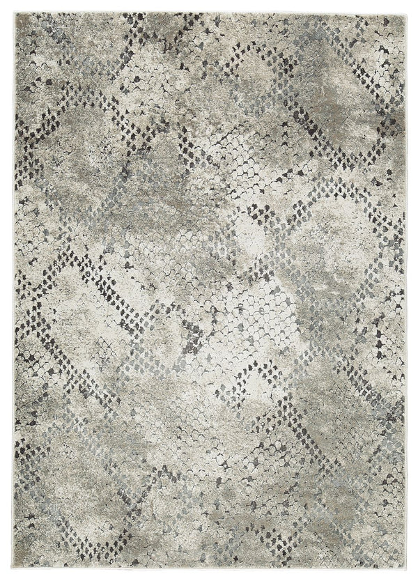 With its cool take on snakeskin, this area rug has us floored with an ultra-contemporary sense of style. Richly understated, the muted palette keeps the look chic and upscale.<br/><br/><b>Product Features</b><ul><li>Made of heat set polypropylene/polyeste