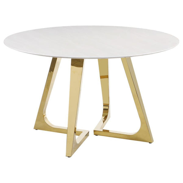 Updated style elements offer a clean look with a wow factor to your contemporary dining room or kitchen with this modern round dining table. A bit on the casual side of glam, this table and its round top fill a need for space-conscious configurations as w