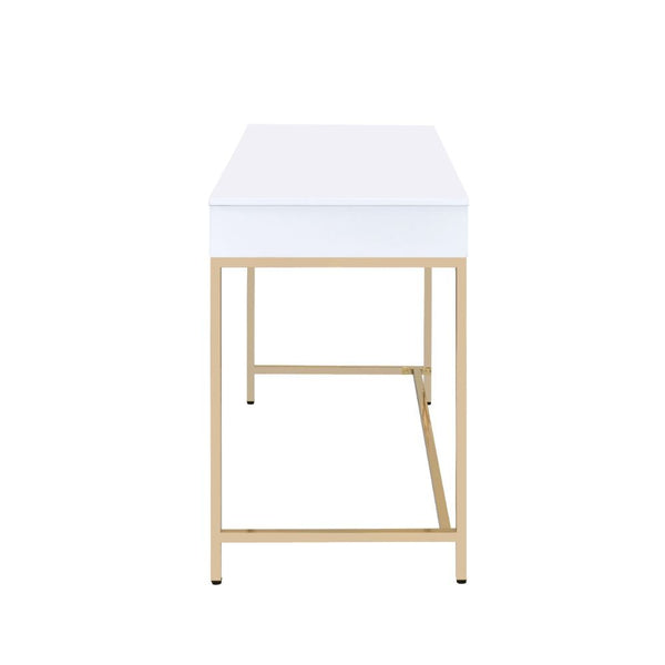 Ottey - Desk - White High Gloss & Gold