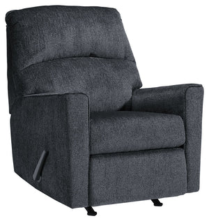 If style is the question, then this rocker recliner is the answer. Its clean-lined profile is beautifully contemporary. Plush chenille fabric and plump cushioning make it so easy to comfortably kick up your heels. And the recliner-'s richly neutral hue co
