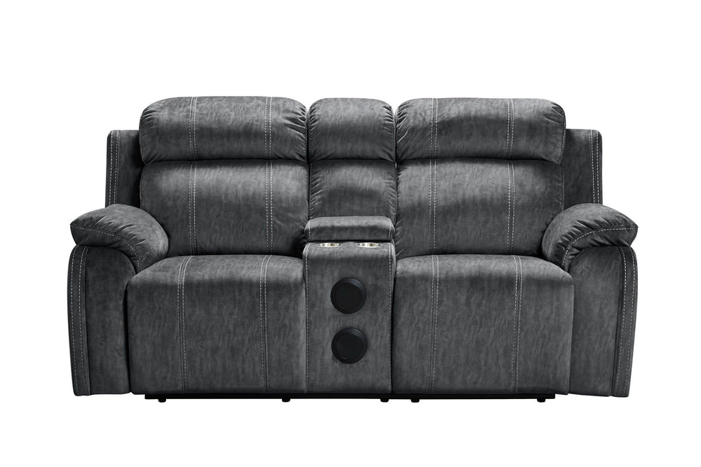 The Tango Dual Recliner Console Loveseat with Bluetooth Speaker in Shadow Gray combines luxurious comfort, durable craftsmanship, and modern convenience. Constructed with premium hardwood and plywood frames, this loveseat ensures long-lasting stability an