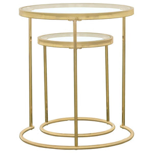 Maylin - 2 Piece Round Glass Top Nesting Table Set - Gold