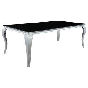 Glamorous with a luxurious touch, this elegant dining table makes the perfect addition to a formal dining space. With a mixed material design of durable stainless steel and glass, this dining table lends itself to several home decor styles. On each tradit