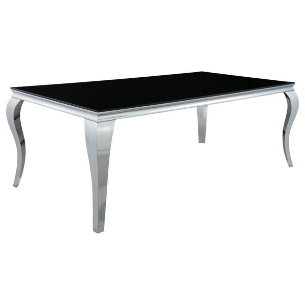 Glamorous with a luxurious touch, this elegant dining table makes the perfect addition to a formal dining space. With a mixed material design of durable stainless steel and glass, this dining table lends itself to several home decor styles. On each tradit