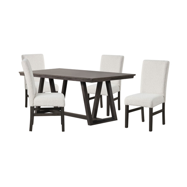 The High Line 5 Piece Dining Set is designed to be the centerpiece of your dining experience. Including one trestle dining table and four gray upholstered side chairs, this set is built to last, expertly crafted from solid Acacia and Rubberwood, enhanced 