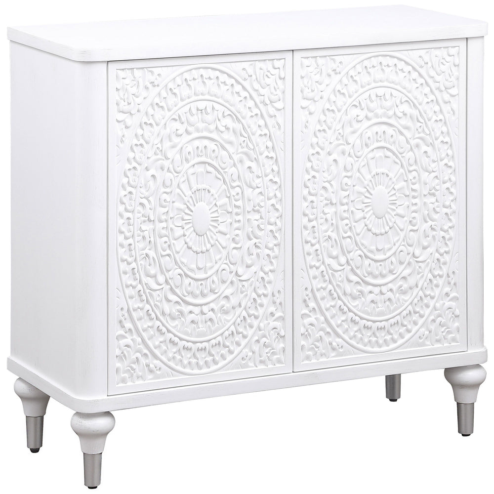 Put the last touches on a stylish space with the added storage and impeccable style of a modern accent cabinet. Featuring two decorative magnetic push-to-open doors, it-'s the perfect addition in any space, offering ample interior space with an adjustable