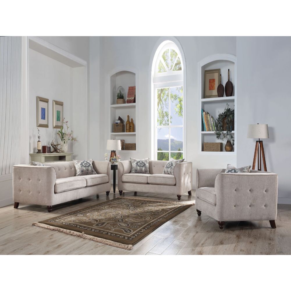 Modern fabric shades accented with tufted cushions, the eye-catching Cyndi collection will vitalize any living space. The soft armrest shelter adds traditional style while quality velvet and pocket coil supporting system deliver long-lasting durability. I