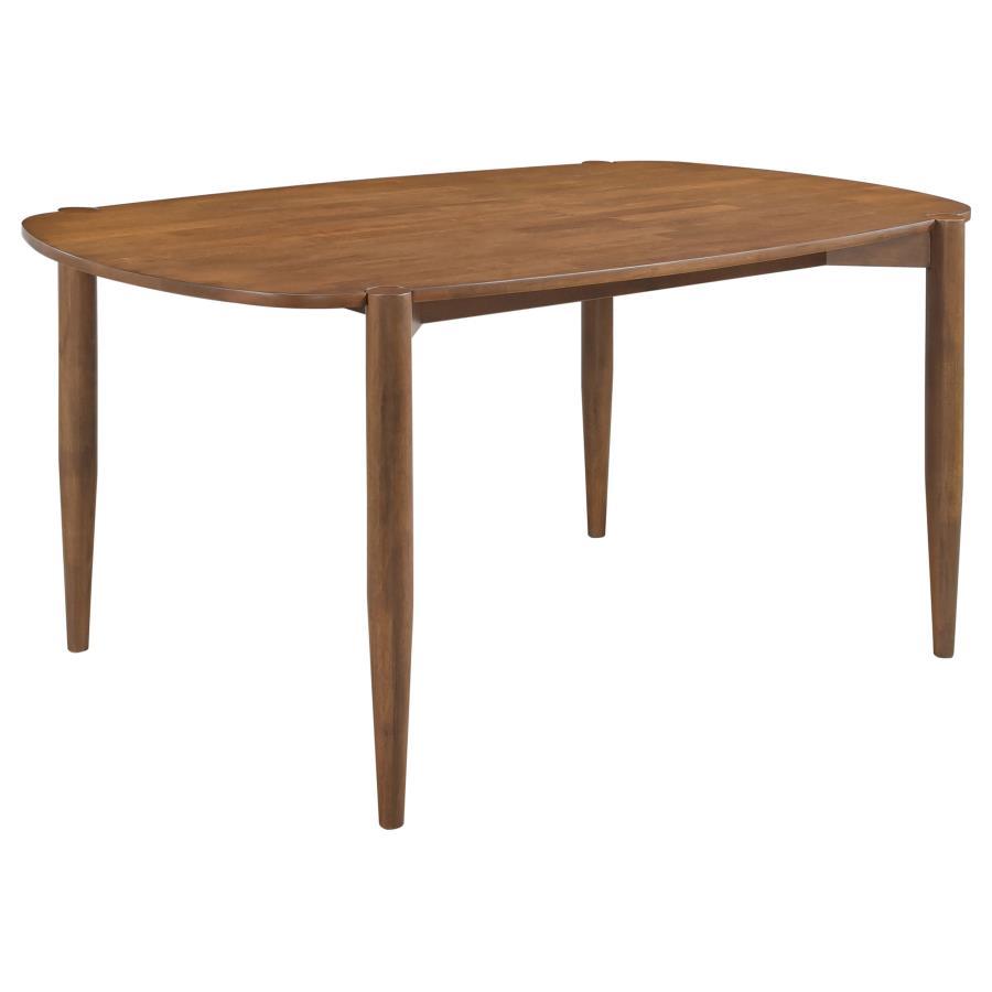 Will a Euro-inspired retro design work in your casual dining space? This modern dining table is suited to both contemporary and transitional spaces, bridging style aesthetics and adding multiple options for accenting with chairs and accessories. Walnut fi