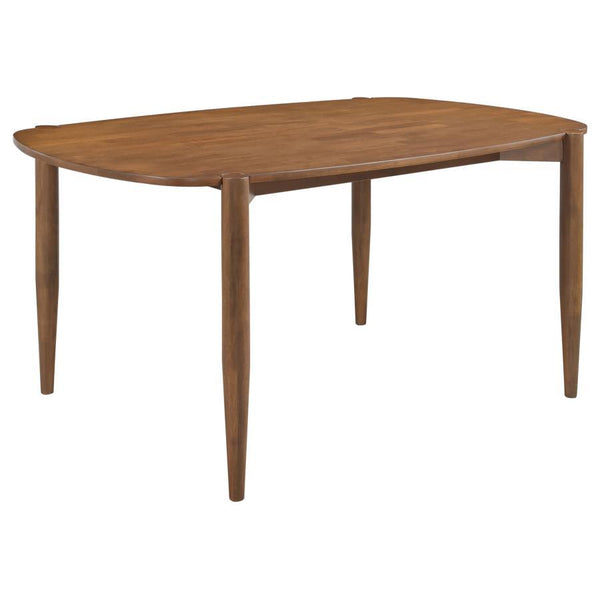 Will a Euro-inspired retro design work in your casual dining space? This modern dining table is suited to both contemporary and transitional spaces, bridging style aesthetics and adding multiple options for accenting with chairs and accessories. Walnut fi