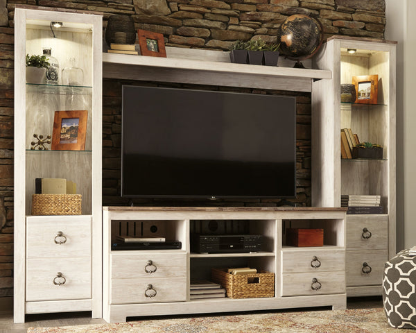 Willowton - Whitewash - 3-Piece Entertainment Center