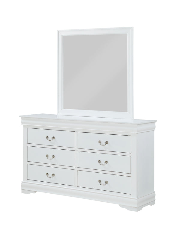  white finish that brings a bright and airy feel to any space. The elegant bed anchors the room with its gracefully