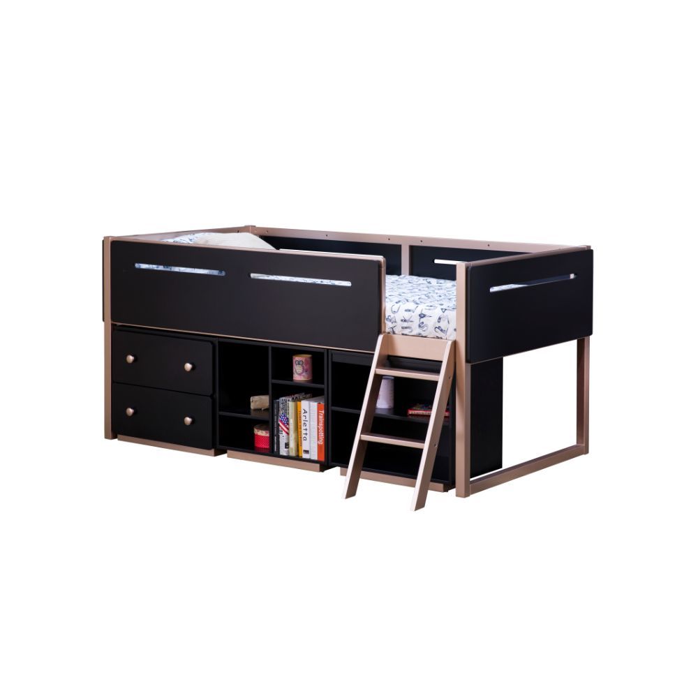 KD, Rectangular Bookshelf Storage: 2 Open Compartments (2 Wooden Shelves) CONSTRUCTION] Wooden Case (Rbw, Wood Veneer (Poplar, LVL), MDF) Wooden Cabinet Base<br/><br/><b>Product Features</b><ul><li>Case: 1Pc/1Ctn</li><li>Finish: Black & Rose-Gold</li><li>