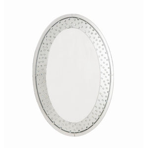Oval Mirror (Wall) â€¢ Beveled Mirrored Finish, Clear Glass with Faux Crystal Inlay â€¢â€¢ CONSTRUCTION â€¢â€¢ Mirrored Frame, Trim: 4mm Clear Glass with Faux Crystal Inlay: Mirror, MDF<br/><br/><b>Product Features</b><ul><li>Accent Wall Mirror</li><li>Be