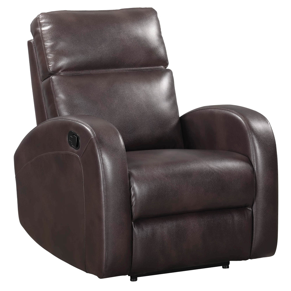 Covered in rich Pebble Brown fabric and embellished with arched detail stitching, the Devin Manual Recliner features a latch-style handle that is easy-to-operate for the whole family.<br/><br/><b>Product Features</b><ul><li>Manual recline</li><li>High den
