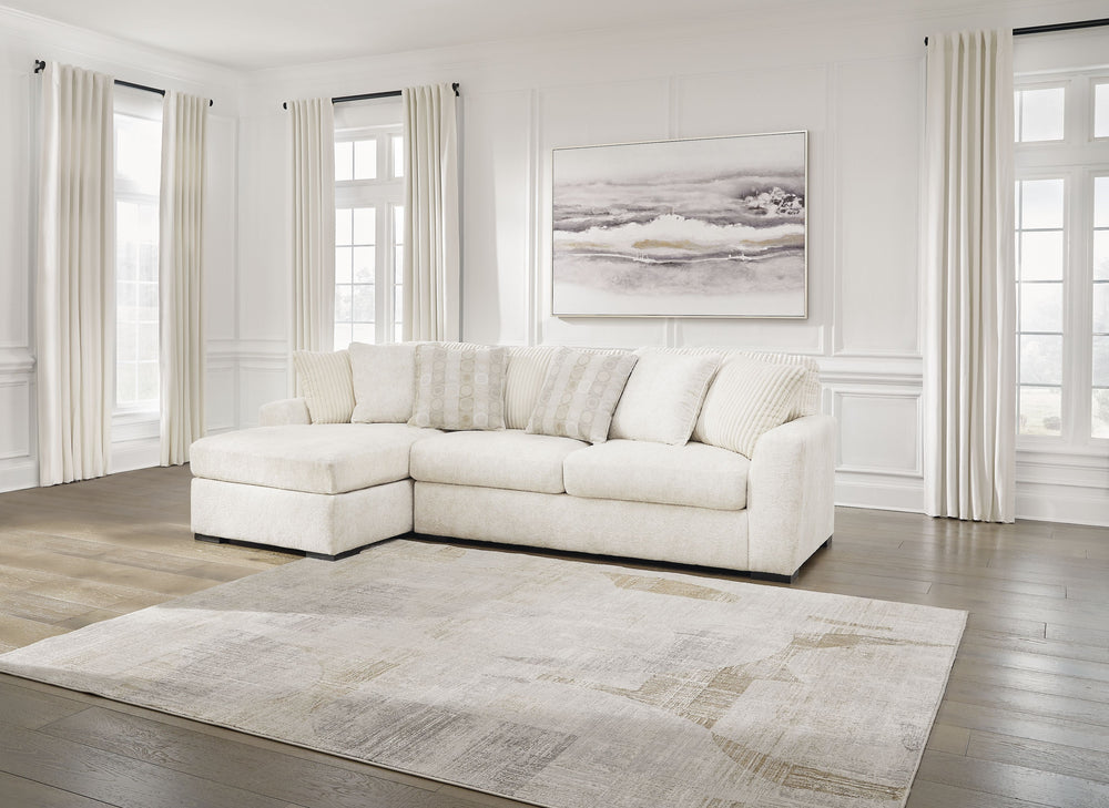 Reflect your uniquely versatile style personality with this sectional with chaise. Its plush upholstery is complemented with retro-cool corduroy on the back cushions, creating an ultra-soft seating experience with tons of eye-catching texture. Ready to re