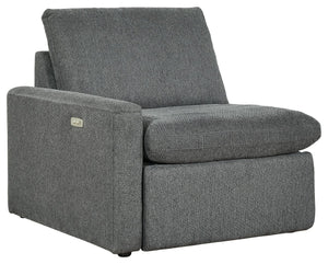 This left-arm facing power recliner is made with polyester upholstery. Pairs with other items in the series to make a sectional.<br><br><b>Additional Dimensions</b><br><ul><li>Seat width: 33-"</li><li>Seat depth: 25-"</li><li>Seat height: 21-"</li><li>Arm