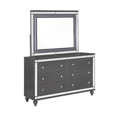 Refino-Dresser/ Mirror-Gray<h4><b>Refino - Dresser - Gunmetal</b></h4> <table width="100%"><colgroup><col style="width: 30%"> <col style="width: 70%"> </colgroup> <tbody> <tr> <td>Dimensions</td> <td> 62.00"L x 18.25"D x 37.50"H</td> </tr> <tr> <td>Weight