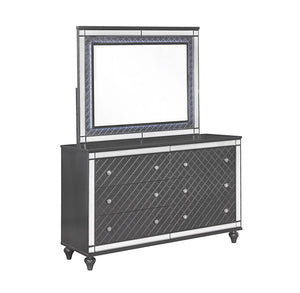 Refino-Dresser/ Mirror-Gray<h4><b>Refino - Dresser - Gunmetal</b></h4> <table width="100%"><colgroup><col style="width: 30%"> <col style="width: 70%"> </colgroup> <tbody> <tr> <td>Dimensions</td> <td> 62.00"L x 18.25"D x 37.50"H</td> </tr> <tr> <td>Weight