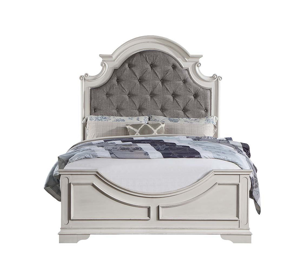 Classic design elements never go out of style the Florian collection is designed for the traditional home. The antique white finish gives off the right amount of distressing for a worn-in feel. The bed features a button-tufted portman-style headboard that