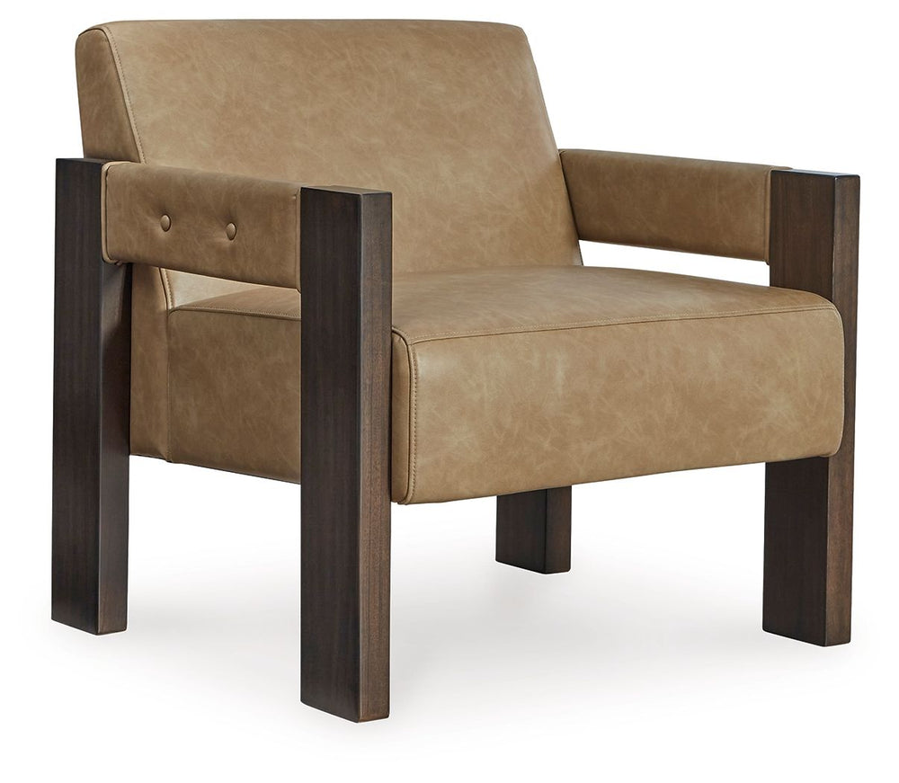 This accent chair is an ultra-contemporary addition to your seating area. Warm espresso-hued wood and neutral faux leather harmonize beautifully for a luxuriously welcoming vibe. Whether you-'re cozying up with coffee or settling in to stream your favorit