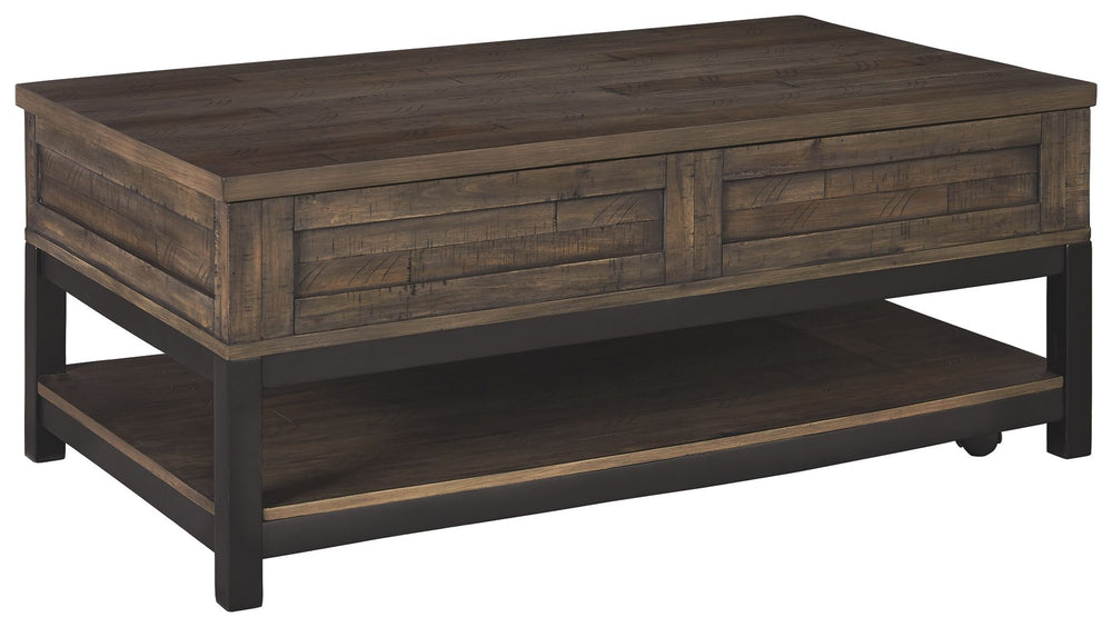 Combining a two-tone finish with a gently distressed texture produces one very distinctive lift top coffee table. Whether your style is modern farmhouse or urban industrial, this coffee table with a spring-lift top is the perfect accent for your rustic re