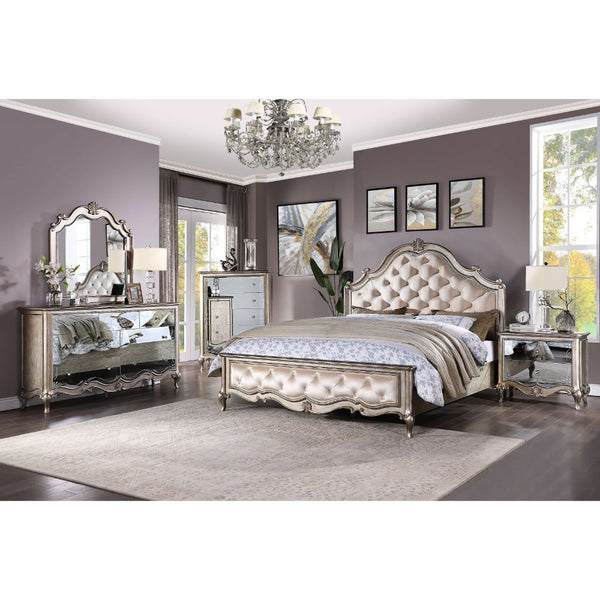 Esteban - Queen Bed - Velvet & Antique Champagne