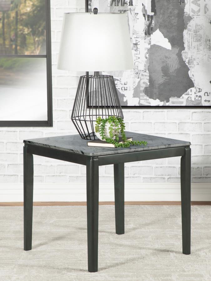 Enhance your living space with this stylish end table, featuring a high-pressure laminate top in a refined grey faux marble finish. The durable surface is break-proof, scratch-resistant, and burn-proof, ensuring long-term functionality and elegance. Suppo