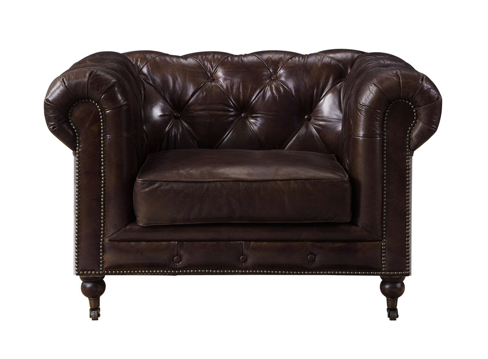 â€¢ Leg Height: 6-"<br/><br/><b>Product Features</b><ul><li>Case: 1Pc/1Ctn</li><li>Finish: Vintage Brown Top Grain Leather</li><li>Style: Transitional</li><li>Materials: Upholstery</li></ul><br/>