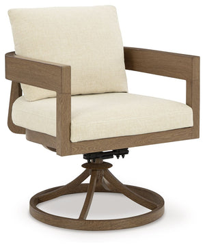 year after year. The gently curved chair features cushions wr