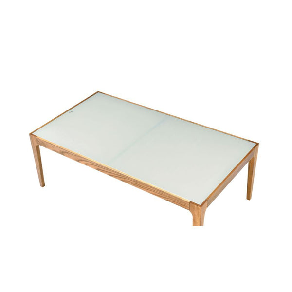  Rectangular Leg Coffee Table â€¢ NO Storage (Open Base) â€¢â€¢ CONSTRUCTION â€¢â€¢ Glass Top: 5mm Frosted Tempered Glass â€¢ Wood Apron & Tapered Leg: Natural Finish