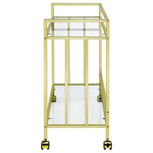 Cara - 2-Tier Rectangular Glass Shelf Metal Bar Cart - Brass