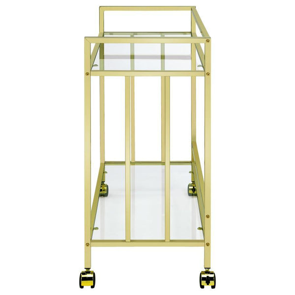 Cara - 2-Tier Rectangular Glass Shelf Metal Bar Cart - Brass