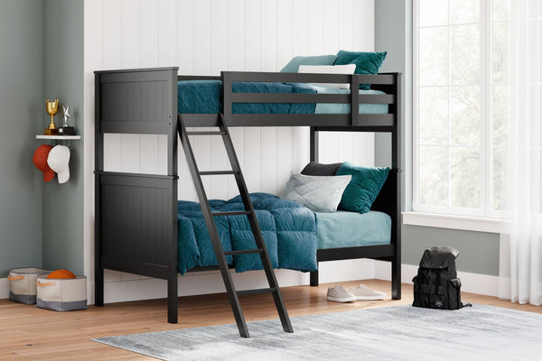  with a timeless Shaker style that-'s wonderfully finished in black. Guard rails on the top bunk help everyon