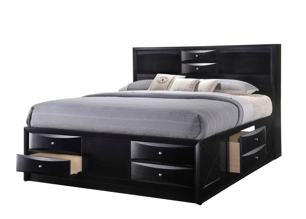 Experience timeless elegance with this sophisticated bedroom suite, exuding a rich cherry finish that enhances its robust and stately form. At the heart of the ensemble is a captain-'s bed graced with an innovatively designed headboard, boasting integrate
